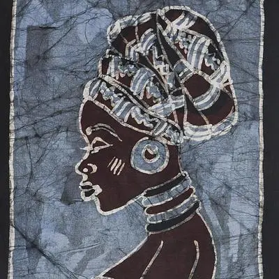 Batik cotton wall hanging, 'Beautiful Soul' - Batik Cotton Wall Hanging with Portrait Motif