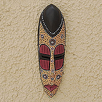 African wood mask, 'Ewe Dots' - Handcrafted African Sese Wood Mask with Dot Pattern