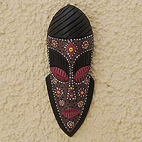 African wood mask, 'Liberty' - Hand Carved Sese Wood Wall Mask from Ghana