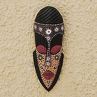 African wood mask, 'Young and Free' - Sese Wood African Wall Mask with Floral Motif
