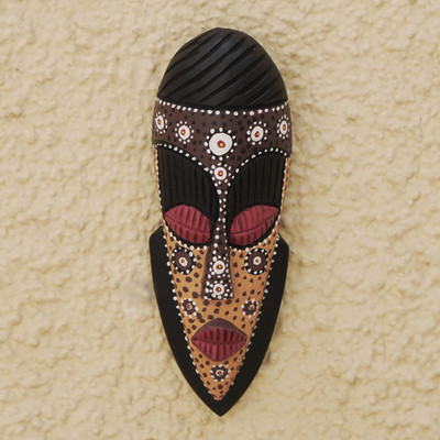 Afrikanische Holzmaske - Afrikanische Wandmaske aus Sese-Holz mit Blumenmotiv