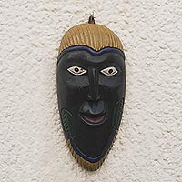 Máscara de madera africana, 'Konkomba' - Máscara de pared de madera Sese tallada a mano
