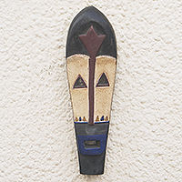 Máscara de madera africana, 'Benin' - Máscara de pared de madera Sese pintada a mano