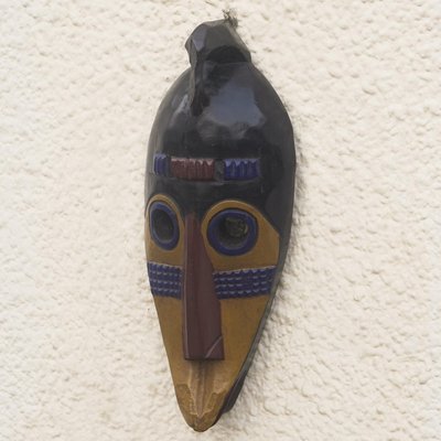 African wood mask, 'Take Flight' - Sese Wood Wall Mask with Bird Motif