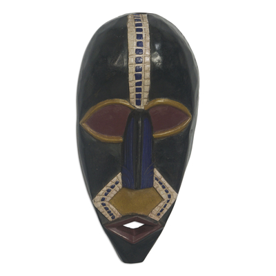 Máscara de madera africana - Máscara de pared de madera de sésé pintada a mano de Ghana