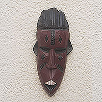 African wood mask, 'True Grace' - Handmade African Sese Wood Wall Mask