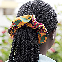 Cotton hair scrunchies, 'Royal Hold Up' (pair) - Pair of Cotton Hair Scrunchies Hand-crafted in Ghana