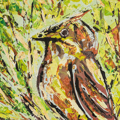 'Save the Wild Bird (Green)' - Acrylic Bird Painting from Ghana