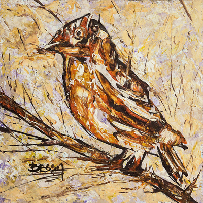 Brown Bird Acrylic on Canvas Board Painting
