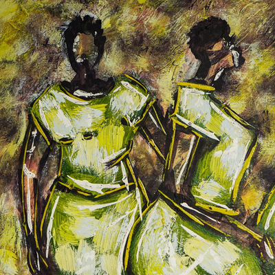 Vibes – Original expressionistische Gemälde von afrikanischen Mädchen beim Spielen