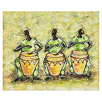 'Kpalogo Drummers I' - Original African Painting of 3 Ghanaian Kpalogo Drummers
