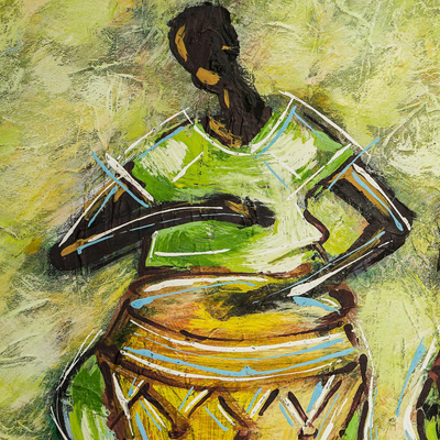Kpalogo-Trommler I'. - Original afrikanisches Gemälde von 3 ghanaischen Kpalogo-Trommlern