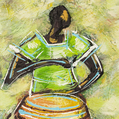 Kpalogo-Trommler I'. - Original afrikanisches Gemälde von 3 ghanaischen Kpalogo-Trommlern
