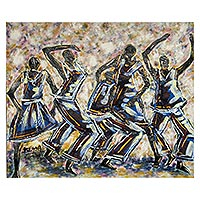 'Hard Work' - Original African Fine Art Painting of Friends Celebrating