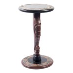 Wood accent table, 'Trumpeting Elephant' - Wood Pedestal Table with Elephant Theme