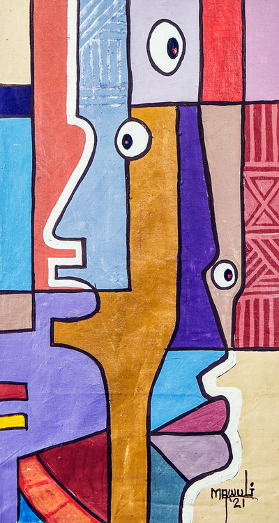 Multicolored Cubist-Style Original Painting