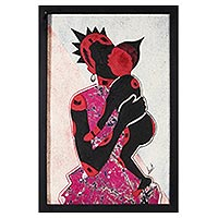 Batik cotton wall art, 'Play Time' - Mother and Child Batik Cotton Collage from West Africa