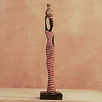Ebony wood sculpture, 'Obaapa II' - Hand-Carved Ebony Wood Statuette