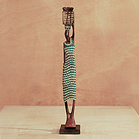 Ebony wood sculpture, 'Obaapa III' - Artisan Crafted Ebony Wood Sculpture