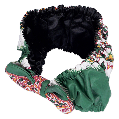 Cotton headband, 'Sunshine' - Green Cotton Headband with Bow Hand-crafted in Ghana
