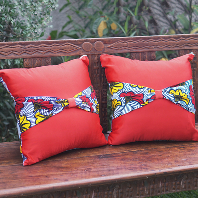 Cotton cushion covers, 'Love Never Lies' (pair) - 2 Double Sided Cotton and Silk Cushion Covers from Ghana