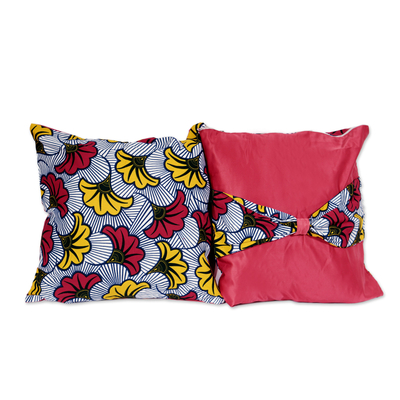 Cotton cushion covers, 'Love Never Lies' (pair) - 2 Double Sided Cotton and Silk Cushion Covers from Ghana