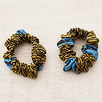 Cotton scrunchies, 'Vision' (pair) - Pair of Multicolor Scrunchies Handmade with Cotton in Ghana