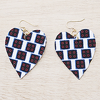 Cotton dangle earrings, 'Fine Life' - Heart-shaped Cotton Dangle Earrings Handmade in Ghana