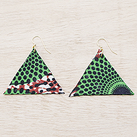 Cotton dangle earrings, 'Flaunt your Love' - Green & Black Cotton Dangle Earrings Handmade in Ghana