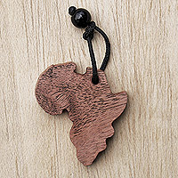 Wood key strap, 'Africa' - Africa-themed Wood Key Strap with Recycled Glass Bead