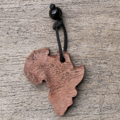 Schlüsselband aus Holz - Schlüsselanhänger aus Holz mit Afrika-Motiv und recycelten Glasperlen