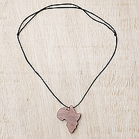 Wood pendant necklace, 'Africa'