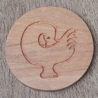 Posavasos de madera (juego de 2) - Juego de 2 posavasos de madera de sesé tallados a mano con peces y pájaros