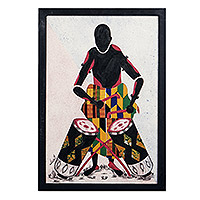 Arte de pared de batik de algodón, 'Drum Voices' - Arte de pared de batik de algodón colorido hecho a mano de Ghana