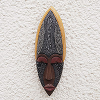 African wood and aluminum mask, 'Ghana Beauty' - Handcrafted African Wood and Aluminum Mask from Ghana