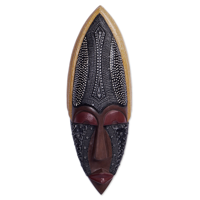African wood and aluminum mask, 'Ghana Beauty' - Handcrafted African Wood and Aluminum Mask from Ghana