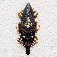 African wood and aluminum mask, 'Star of Beauty' - African Wood and Aluminum Mask Hand-Painted in Ghana