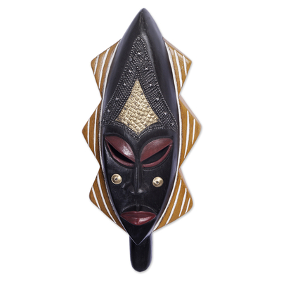 African wood and aluminum mask, 'Star of Beauty' - African Wood and Aluminum Mask Hand-Painted in Ghana