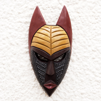 Máscara africana de madera y aluminio - Máscara africana de madera y aluminio hecha a mano en Ghana