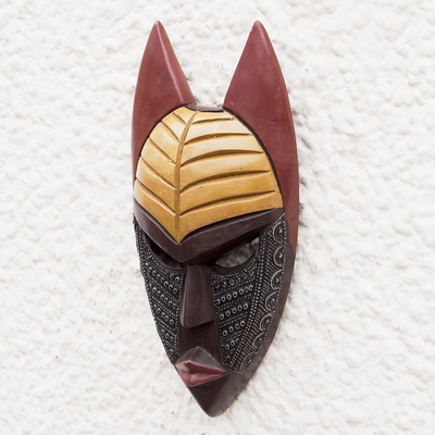 Máscara africana de madera y aluminio - Máscara africana de madera y aluminio hecha a mano en Ghana