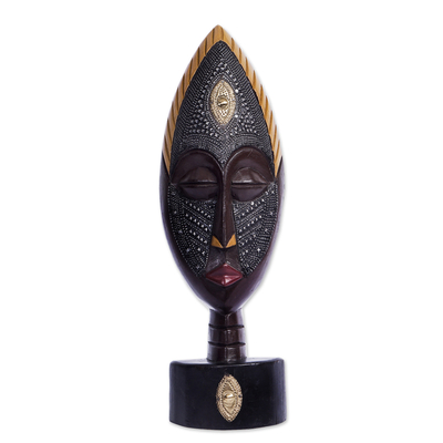Máscara de madera africana - Máscara de madera africana artesanal con latón y aluminio