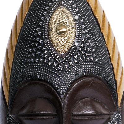 Máscara de madera africana - Máscara de madera africana artesanal con latón y aluminio