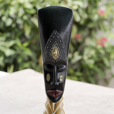 African wood mask, 'Future Queen' - Ghanaian Artisan Crafted Queen-Themed African Wood Mask