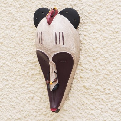 Máscara de madera africana - Máscara de madera de colmillo tallada y pintada a mano de Ghana