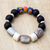 Sese wood and recycled glass beaded stretch bracelet, 'Color in Monochrome' - Ghana Jeweler Crafted Recycled Glass Bead Stretch Necklace