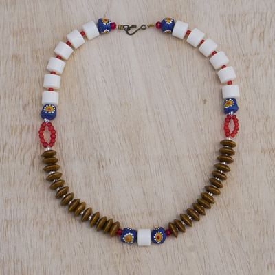 Wenne Necklace: Recycled Glass Beads and Gold Plating by Aketekete
