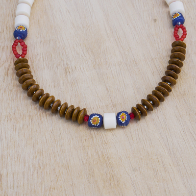 Recycled glass bead necklace, 'Dzifa Peace' - Ghanaian Multicolored Recycled Glass Bead Necklace