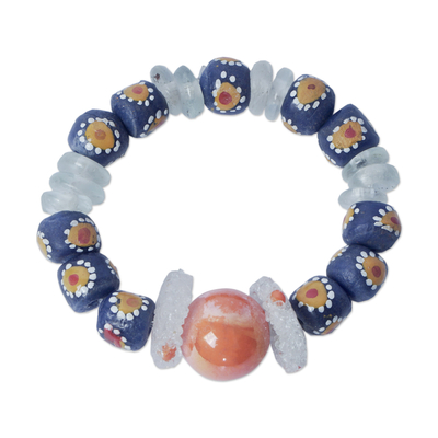 Stretch-Armband aus recycelten Glasperlen, „Esther“ – handgefertigtes Sonnenblumen-Armband aus recycelten Glasperlen