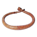 Braided leather bracelet, 'Orange Grace' - Handcrafted Braided Leather Bracelet in Orange