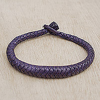 Braided leather bracelet, 'Violet Grace' - Handcrafted Braided Leather Bracelet in Purple
